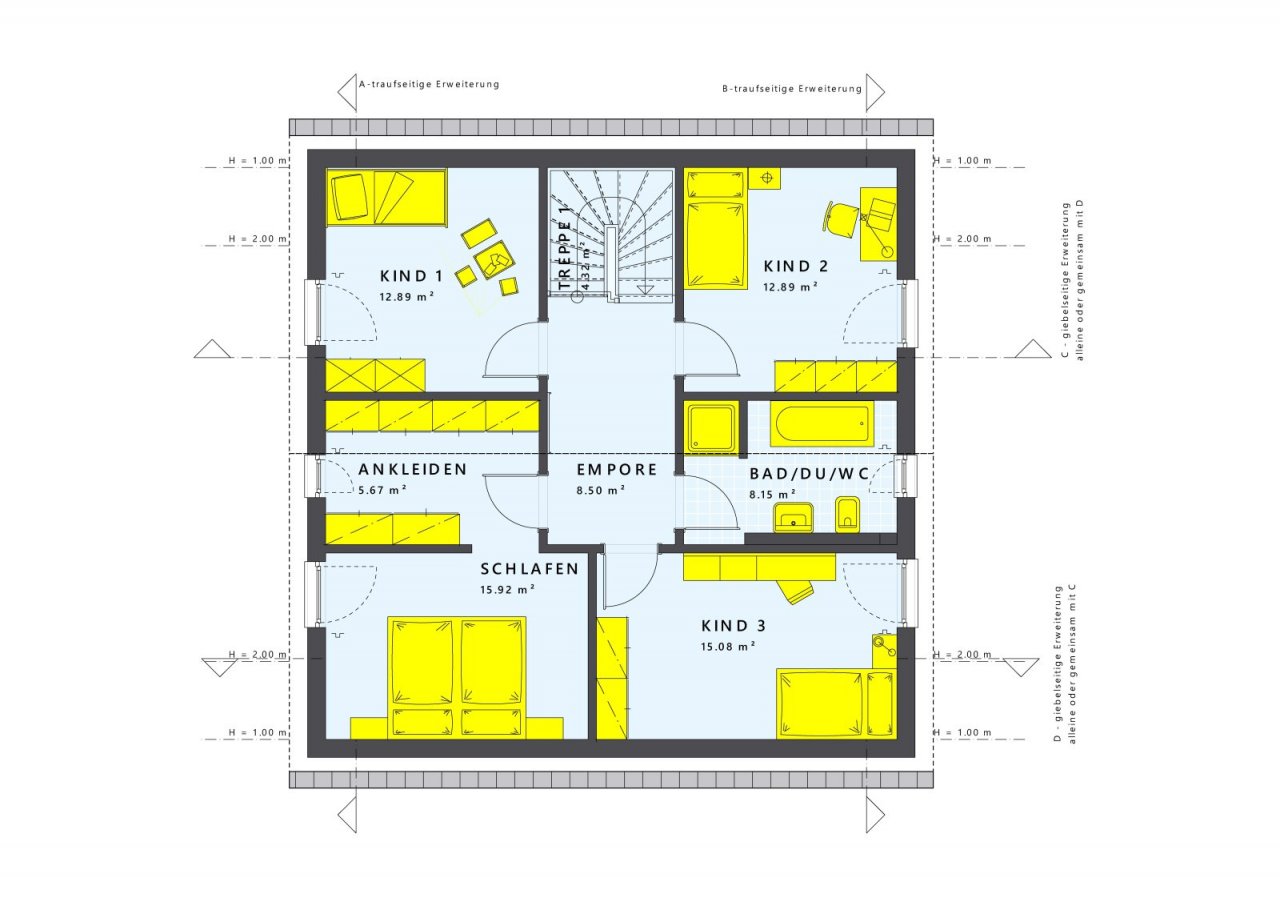 Grundriss Dachgeschoss DN38 3 Kinderzimmer