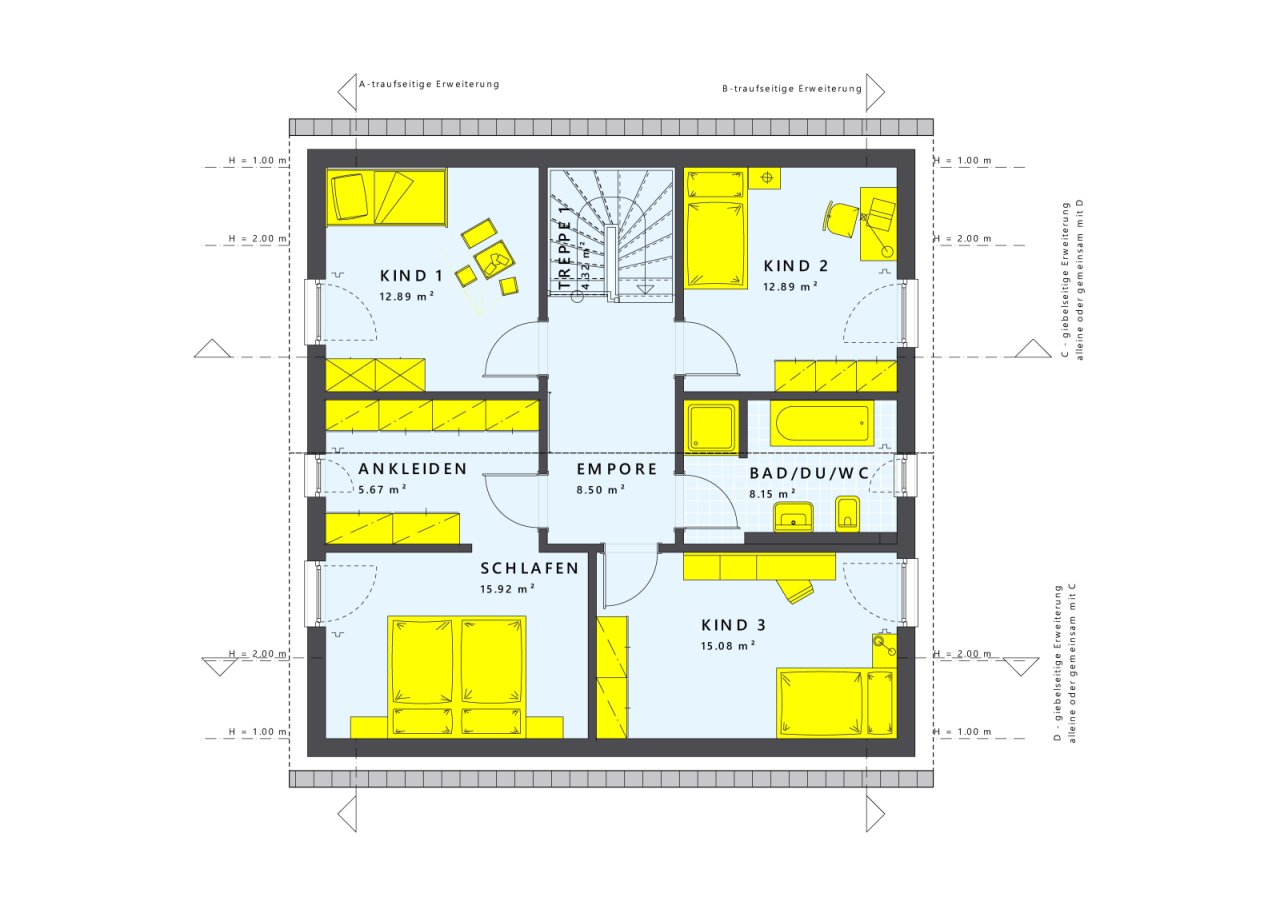 Grundriss Dachgeschoss DN38 3 Kinderzimmer