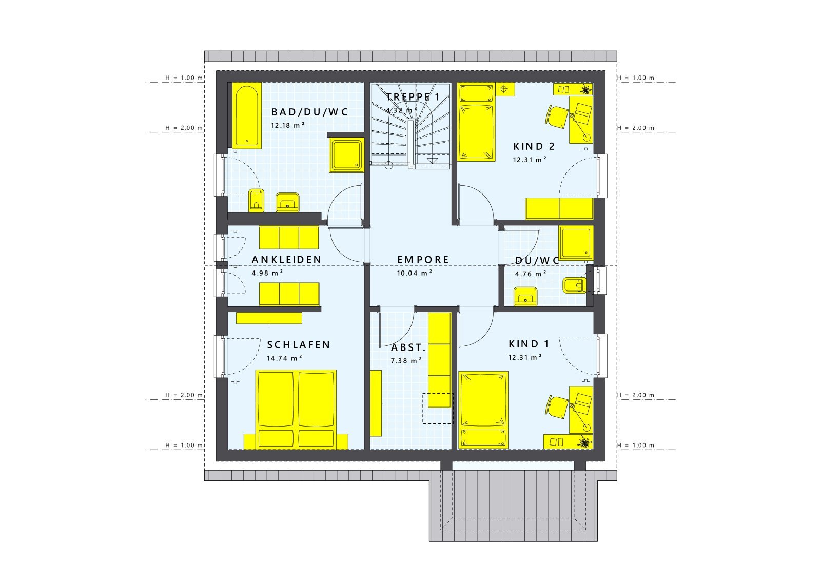 Grundriss 2 Vollgeshosse Variante Kinderbad und Abstellraum